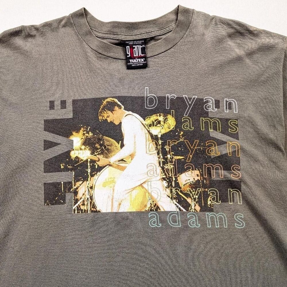 Vintage Bryan Adams 90s Band Tshirt Sunfaded Green Giant Tag Size XL